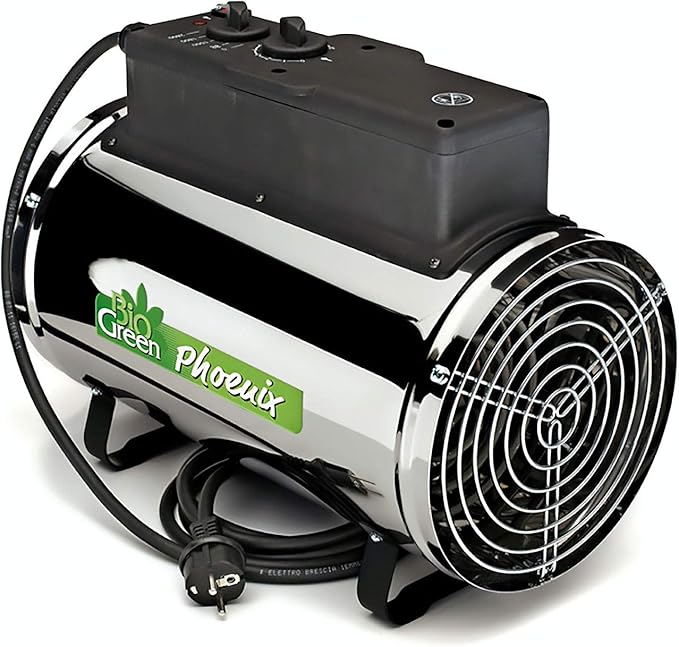 Bio Green PHX 2.8/US Phoenix Greenhouse Heater – 220-240V - 9553 BTU Stainless Steel – Electric Heating and Cooling System for Greenhouse, Shed, Garage – Corded Garage Heater with Frost Detection