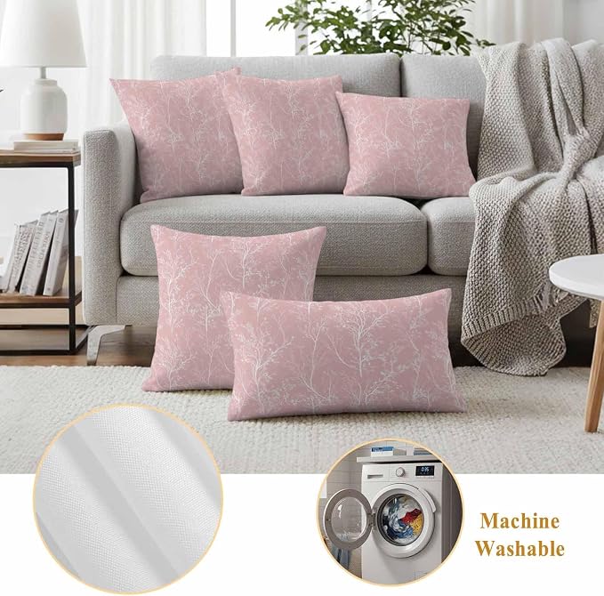 Pink Branches Waterproof Outdoor Pillow Covers Set of 2 Home Decor, Abstract Art Leaves Plant Pillowcase Patio Pillow Covers for Couch Bench Patio Furniture Garden 24x24in
