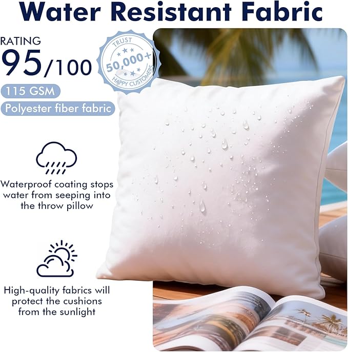 Pack of 4 20x20 Outdoor Pillows, Water Resistant Throw Pillow Inserts, Cushion Inner Pads for Patio, Sofa, Waterproof Pillow Insert