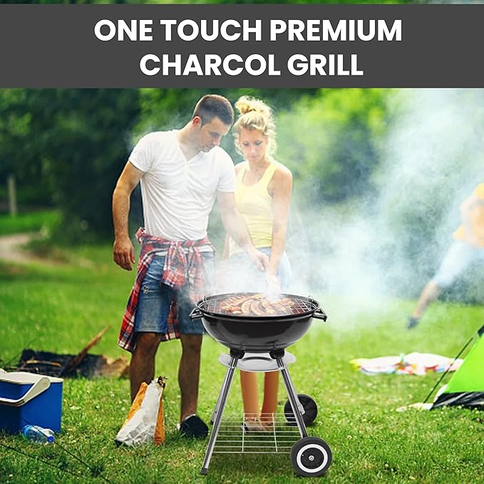 18 Inch Portable Charcoal Grill with Accessories for Outdoor Cooking Barbecue Camping BBQ Coal Kettle - Mini Grilling Utensil Includes Tongs, Spatula,Fork,Basting Brush, Scraper