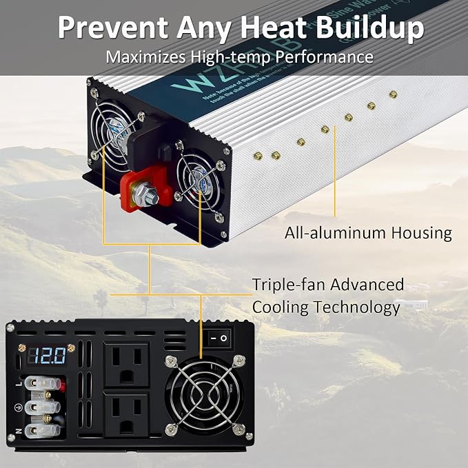 WZRELB 4000W Pure Sine Wave Inverter 24V DC to 110V 120V AC with LED Display,Remote Controller,Off-Grid Power Converter 8000W Surge with Dual AC Outlets, Hardwire Terminal for Home, RV, Truck, Camping