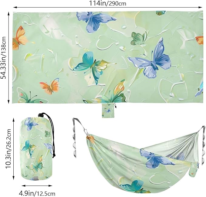 Oil Painting with Retro Green Butterfly Feel 330lb Capacity Hammocks Hanging Hammock for Outside Beach Patio Garden Base para hamacas para adultos