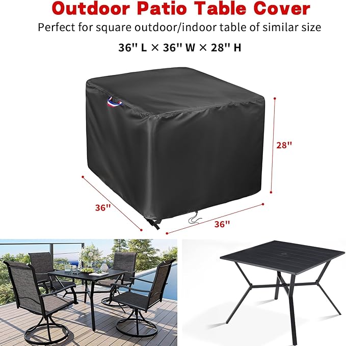 Patio Table Cover, 36 Inch Square Patio Covers for Outdoor Furniture Waterproof, Outdoor Small Table Cover Fit Square Tabletop Bistro High Top Table - 36 x 36 x 28 Inch