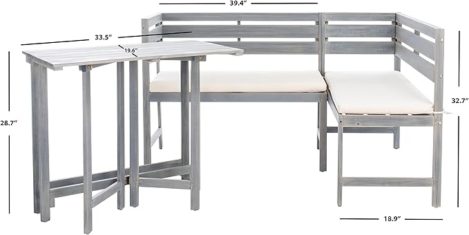 Safavieh PAT6754A Collection Wilton Teak and Navy Balcony Corner Lounge Outdoor Set