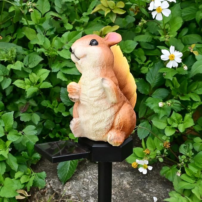 Squirrel Garden Decor Solar Lights Outdoor Decorations Pathway Stakes | Squirrel Yard Decor Decorative Statue Lawn Ornaments Porch Cute Animal Figurines Flowerbed Resin Waterproof Housewarming Gift