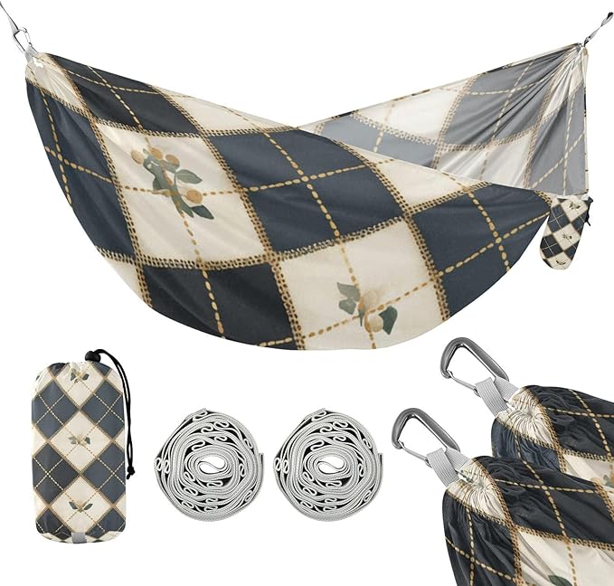 Gray-Green Checkerboard Flowers 330lb Capacity Hammocks with Tree Straps Fabric Hammock for Outside Beach Patio Garden Base de hamaca para adultos