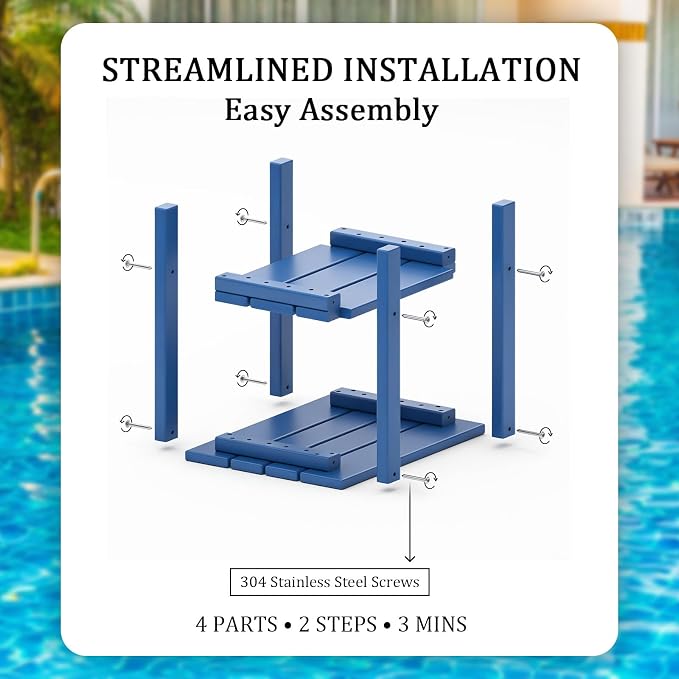 OTSUN Double Layer Outdoor Side Tables, HDPE Weather Resistant Square Bedroom Living Room Small Table Nightstands Suitable for Sofa Couch Dining Pool & Patio (Dark Blue)