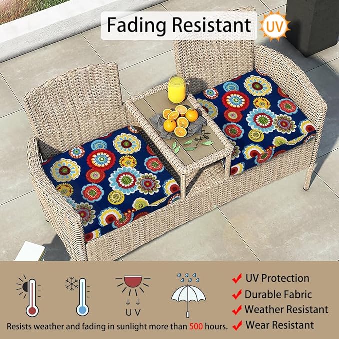 Magpie Fabrics Indoor Outdoor Patio Replacement Cushion Cover with Ties 2 Pack, Loveseat Chair Couch Slipcover Water Repellent UV Resistant Decor for Home Garden(Heronsbill Navy, 20x18x4 Inch)