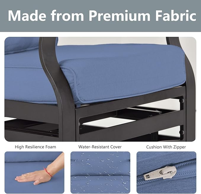 Patio Furniture Set 3-Piece Aluminum Armrest Sofa,All-Weather Patio Conversation Set with Tempered Glass Top Table & Removable Sponge Cushions for Backyard Poolside - Blue