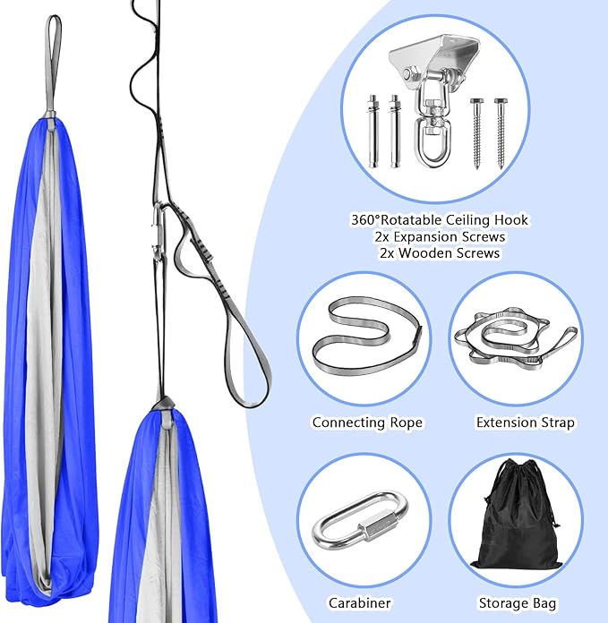 Yoga Swing for Kids Hammock Children Hangin Indoor Outdoor Autism Aspergers,ADHD Kids Hangin Therapy Swing 90inch x 59inch (Hardware Included) Sapphire Blue and Gray