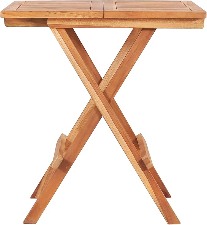 Benzara Foldable Outdoor Bistro Table, Brown Solid Teak Wood, 24 Inch