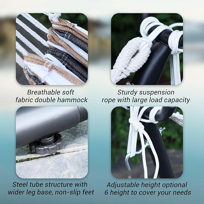 Portable Hammocks with 450 lbs Weight Capacity, Double Hammocks with Portable Carry Bag and Space Saving Stand, Adult Hammock for Outdoor, Patio, Garden, Yard