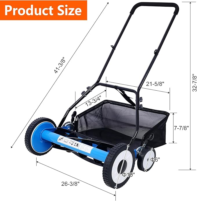 20" Push Reel Lawn Mower, 5-Blade Manual Push Lawn Mower with Grass Catcher and Adjustable Cutting Height, No-Motor Grass Cutter Machine for Small Yards & Gardens