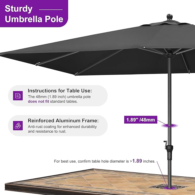 PURPLE LEAF 11.5' x 8' Rectangle Patio Market Umbrella with Base Outdoor Table Umbrellas Aluminum Frame Sun Shade with 8 Sturdy Ribs for Garden Deck Lawn Pool Black
