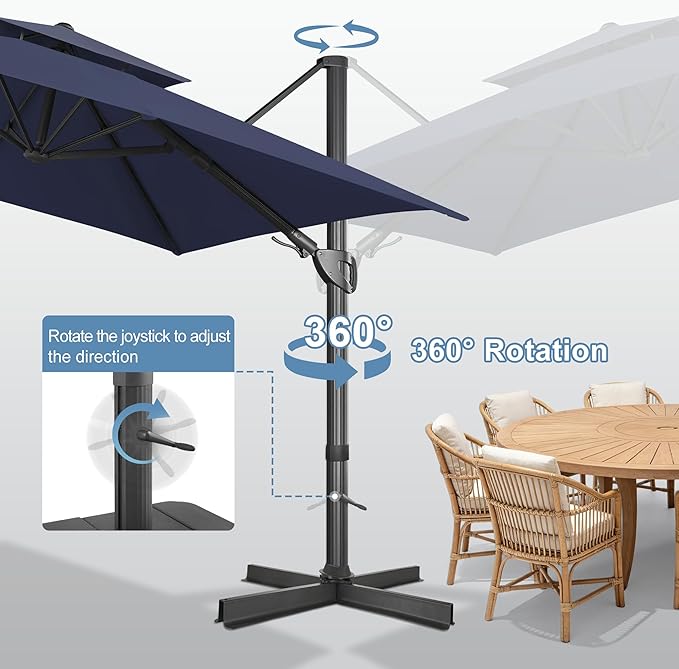 FLAME&SHADE 10x10 FT Square Cantilever Patio Umbrella - Aluminum Offset Umbrella with Tilt 360-Degree Rotation, Fade Resistance Fabric Large Patio Umbrella Outdoor for Deck Pool Garden - Navy Blue