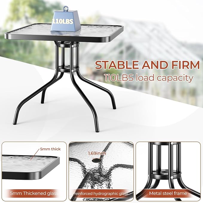TLSUNNY Patio Dining Set 5 Pieces, All Weather Outdoor Furniture W/30"X 30" Table and 4 Stackable Textilene Chairs, Metal Table and Chairs for Lawn, Garden, Poolside, Backyard (Umbrella not Included)