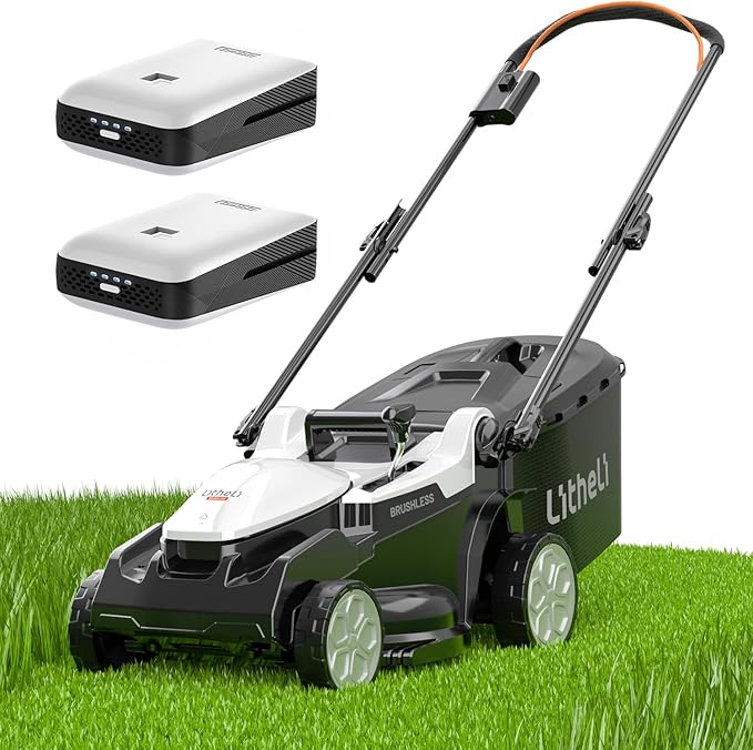 Litheli 16.7" Electric Lawn Mower Cordless, Brushless Lawnmower with 6-Height Adjust and 2 x 4.0Ah Batteries, for Garden and Yards