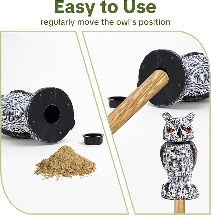 OFFO Fake Owl, Owl Statue for Garden and Yard Decoration, Weatherproof Plastic Rotating Head Outdoor Owl Decor for Porch Pool Patio Yard, 10-Inch Height, Long Ear Owl