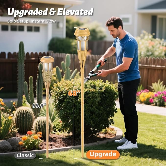 Solar Outdoor Lights – Torches with Flickering Flame for Garden Decor, Waterproof Garden, Outdoor Patio & Pathway Yard Decorations with Flame Torches - 4 Pack