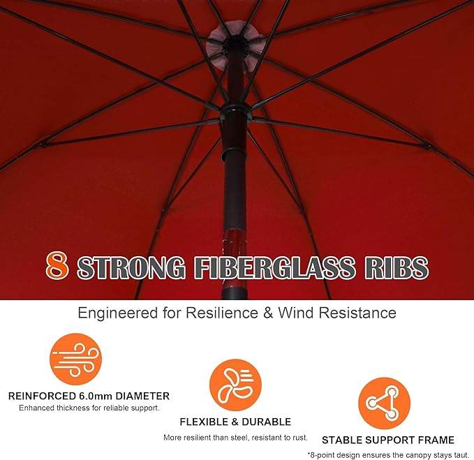 Blissun 6.5ft Patio Umbrella with Push Button Tilt & Height Adjustable, UV50+ Sun Protection with Sturdy Fiberglass Ribs & Iron Pole, Market Umbrella for Outdoor Table Garden Backyard Beach