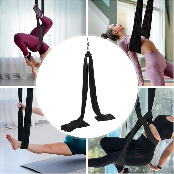 10.9 Yards Aerial Silk Swing Indoor, 32.8 * 8.53ft Aerial Yoga Wall Hammock for Adults, Aerial Silk Starter Kit Ceiling with 360° Swivel Connector & Fixing Discs, Inversion Exercises Holds 440lbs