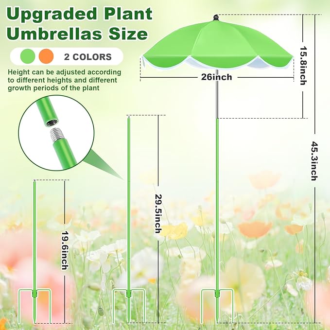 POILKMNI 2 Pack 2026 Upgraded Plant Umbrellas for Outdoor Plants - 25" Enlarged Garden Plant Umbrella Shade with Adjustable Angle, 43.3" Higher Sun Shade for Plants, Garden Beds, Potted Plant