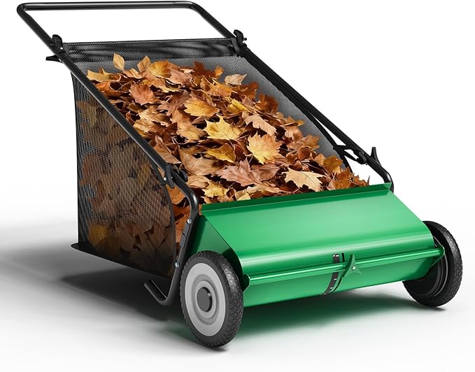 21in & 26in Heavy-Duty Push Lawn Sweeper - 4 Spinning Brushes, 3.5/7Cu. ft. Capacity, Adjustable Height for Grass, Leaves & Debris on All Terrains