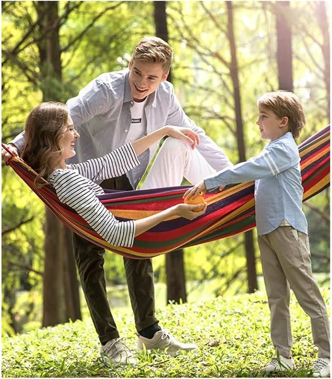 Two-Person Canvas Fabric Hammock with Travel Bag - Ideal for Outdoor and Indoor Use in Patios and Backyards