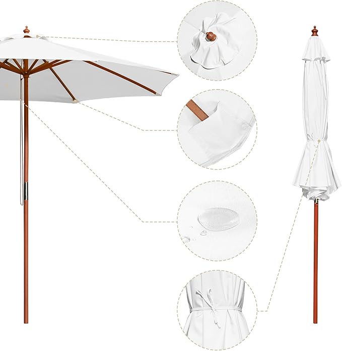 Yescom 9ft Coastal Solid Wood Umbrella Pulley Lift Commercial Base with Wheel Included for Seaside Restaurant Terrace Poolside Beach Club