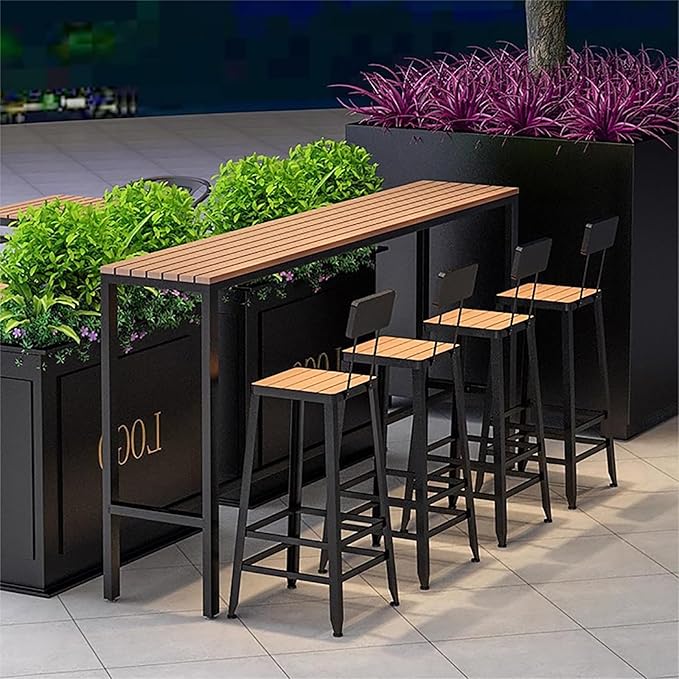 Outdoor Bar Height Patio Table,All-Weather Rectangular High Top Table,Long Narrow Bar Table with Powder Coated Steel Frame,Table Only(55.1 "L x 15.7 "W x 41.3 ‘H, Black)