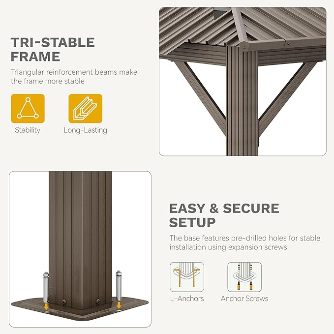 DWVO 12x20 ft Hardtop Gazebo Outdoor Heavy Duty Aluminum Gazebo with Nettings and Curtains, Combined of Horizontal and Vertical Stripes Roof for Patio, Backyard, Deck, Lawns and Balcony, Bronze