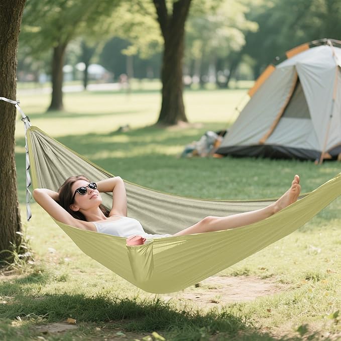 Dark Khaki Solid Color Pure Plain 330lb Capacity Camping Hammock with Hanging Rope Portable Hammock for Outside Patio Backyard Poolside amacas para patios con Base de adultos