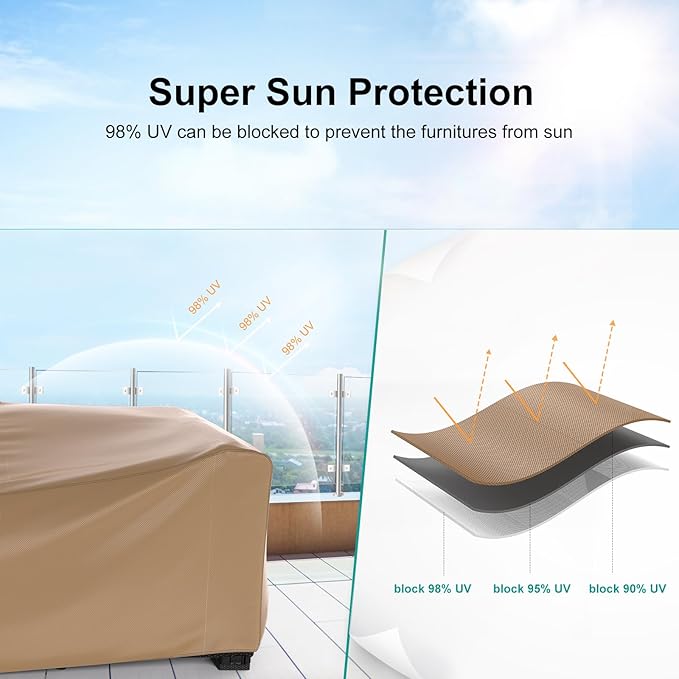 Patio Furniture Set Cover Waterproof, Heavy Duty Furniture Covers for Outdoor Sectional Sofa Set Wicker Rattan Table Chair Rectangular,90"L×62"W×28"H,Brown