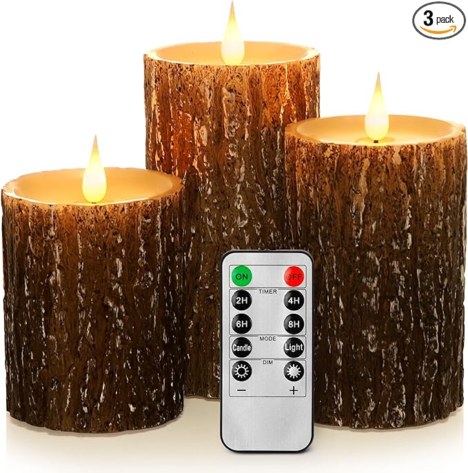 Enpornk Flameless Candles Battery Operated Pillar Pine Effect Real Wax Flickering 3D Wick Electric LED Decorative Candle Sets with Remote Control Cycling 24 Hours Timer, 4" 5" 6" Pack of 3