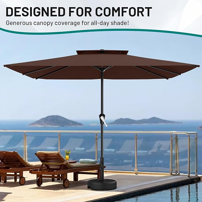 AreShark 8'x10' 2 Tiers Rectangular Patio Umbrella - Outdoor Umbrella Waterproof UV Protection, Market Table Umbrella w/Crank for Pool, Backyard, Deck(Dark Brown)