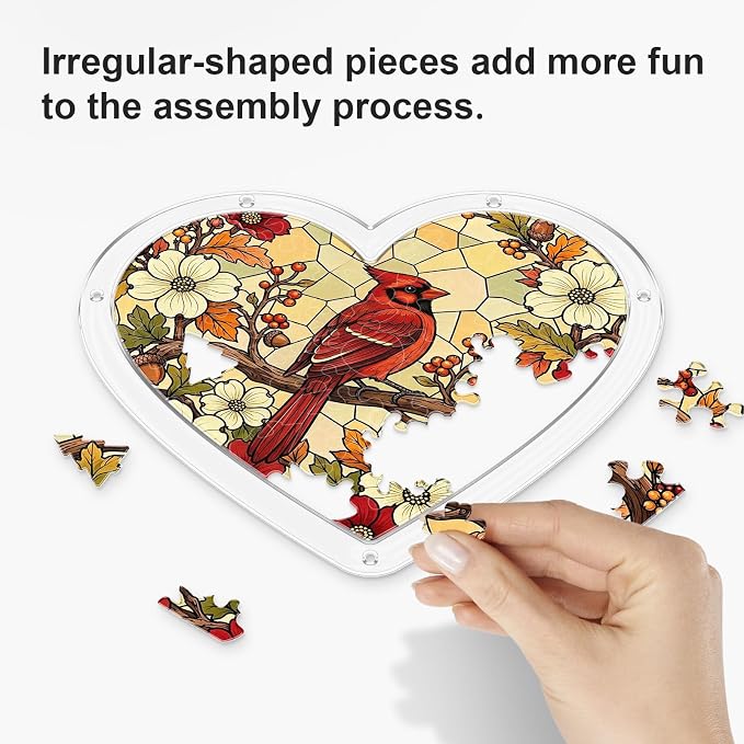 Acrylic Puzzle Suncatcher, Sun Catchers Puzzle for Window Hanging | 8.2 in Heart-shaped Cardinal DIY Suncatcher Puzzle Gifts for Adults, Women, Men, Wife, Mom, Birds Lover, Home & Garden Decor