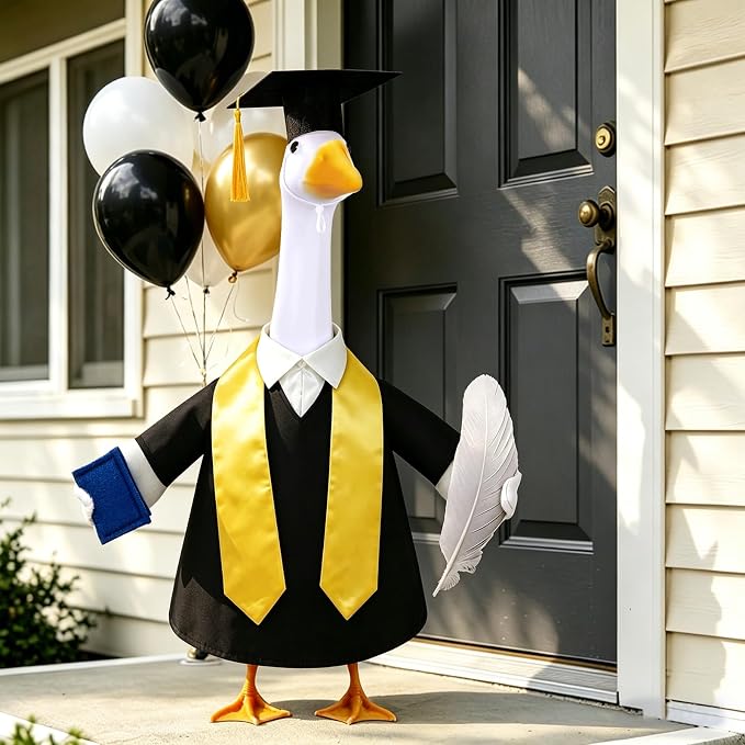 Graduation Porch Goose Outfit for 23" Porch Goose Holiday Graduation Gown Costume Party Outdoor Garden Patio Yard Lawn Art Decoration (Black)