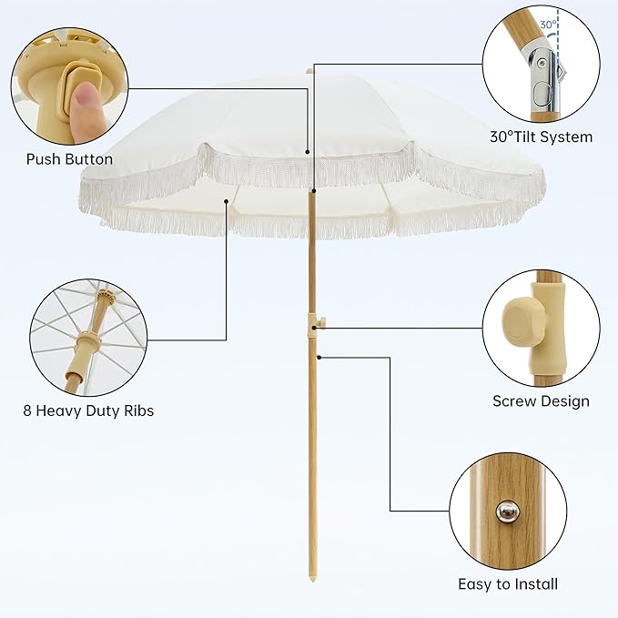 Aohanoi Outdoor Umbrella - Sun Protection, Rain Resistant, Windproof with Manual Open-Close Feature - Ideal for Beach, Camping, and Picnics