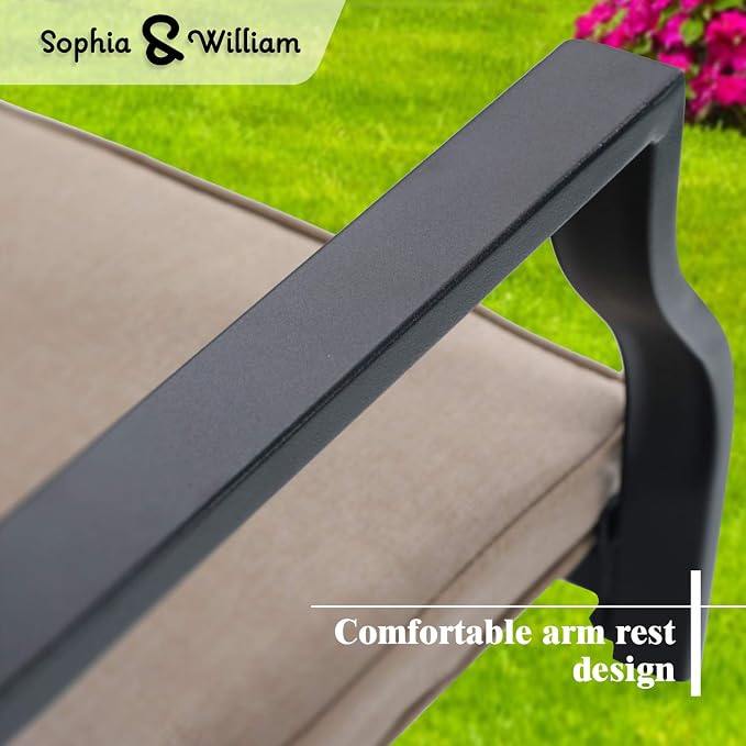 Sophia & William Metal Outdoor Swivel Dining Set Bistro Furniture Set 3 Pieces with 2 x Patio Dining Chairs with Cushion and 1 x Small Round Side Coffee Table for Garden Yard, Black
