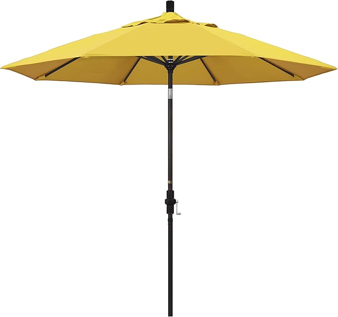 California Umbrella 9' Round Aluminum Patio Umbrella, Crank Lift, Collar Tilt, Bronze Pole, Lemon Olefin