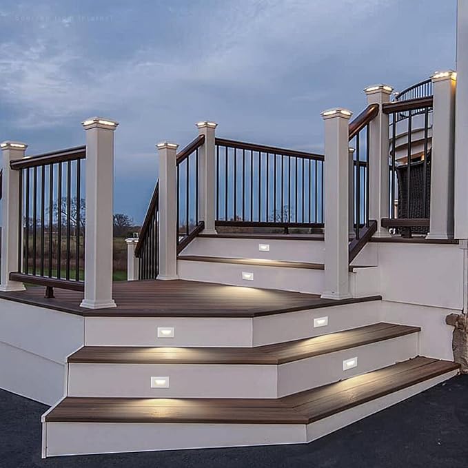 LEONLITE White 5CCT 120V LED Step Lights, 3.5W 150LM 5%-100% Dimmable Horizontal Stair Lights Indoor Outdoor Wet Location, CRI90+ & ETL, 2700K/3000K/3500K/4000K/5000K, Aluminum, Pack of 6