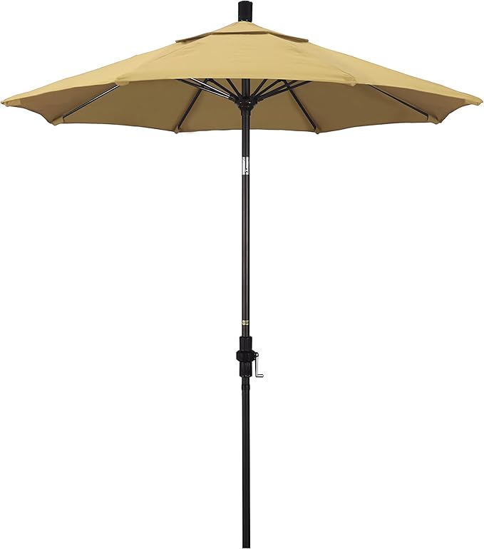 California Umbrella 7.5' Round Crank Lift, Collar Tilt, Aluminum Pole, Fiberglass Rib Patio Umbrella, Bronze Finish