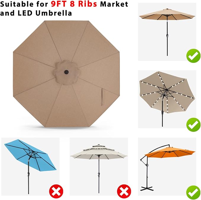 ABCCANOPY OLEFIN® 5-Year Non Fading 9FT Patio Umbrella Replacement Canopy Only (Khaki)