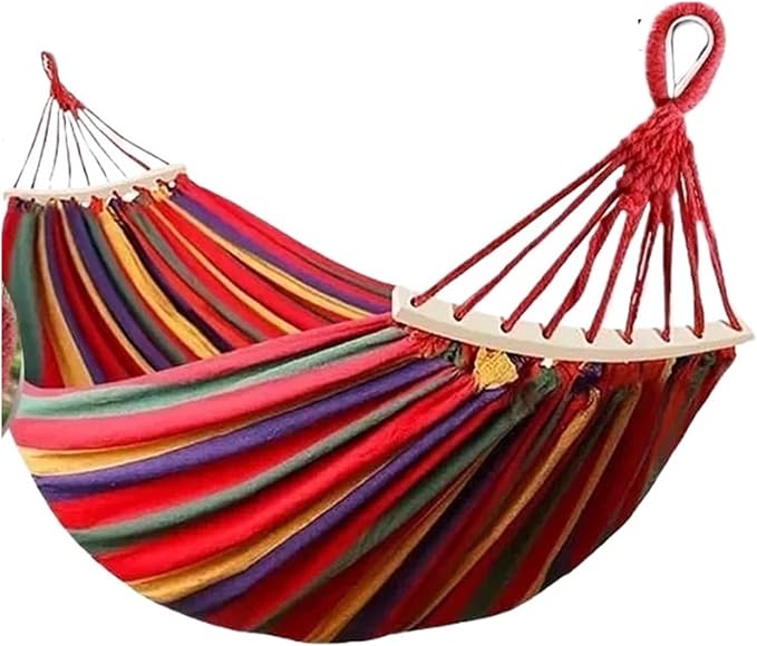 Outdoor Canvas Camping Hammock Anti Rollover Portable Thicken Fabric Single/Double with Carry Bag for Patio, Backyard(Double Hammock)