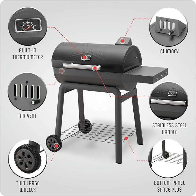 Feasto Heavy-Duty 30-Inch Charcoal Grill with Side Table & 647 Sq. In Cooking Area, Outdoor BBQ Grill for Outdoor Barbecue in Backyard, Patio and Parties, Grey