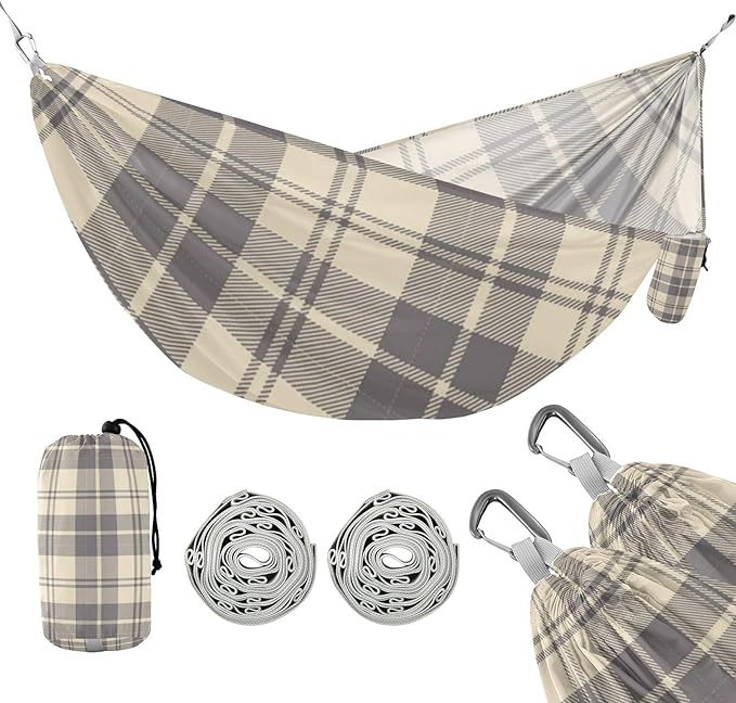 Brown Plaid 330lb Capacity Outdoor Hammock Cloth Hammock for Outside Camping Essentials hamacas para adultos con soporte