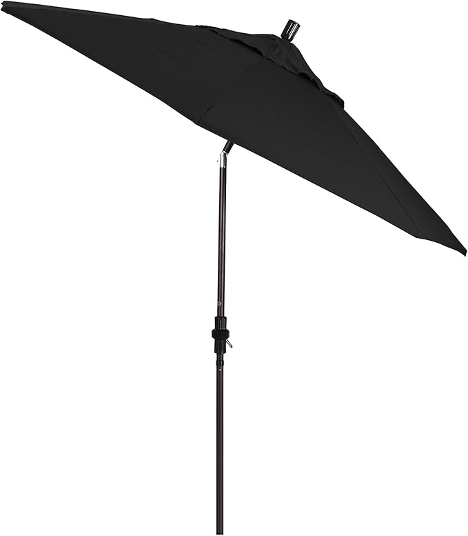 California Umbrella 9' Round Aluminum Patio Umbrella, Crank Lift, Collar Tilt, Bronze Pole, Black Olefin
