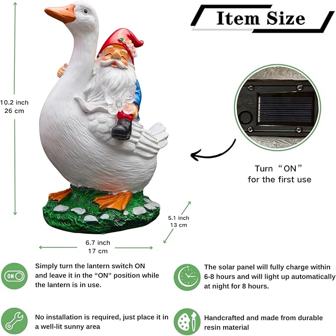 Garden Gnomes Outdoor, Funny Lawn Gnome Statue Decorations, Solar Gnome Riding Goose Figurines Ornament for Patio, Balcony, Yard - Mothers Day Gifts for Women, Mom, Grandma