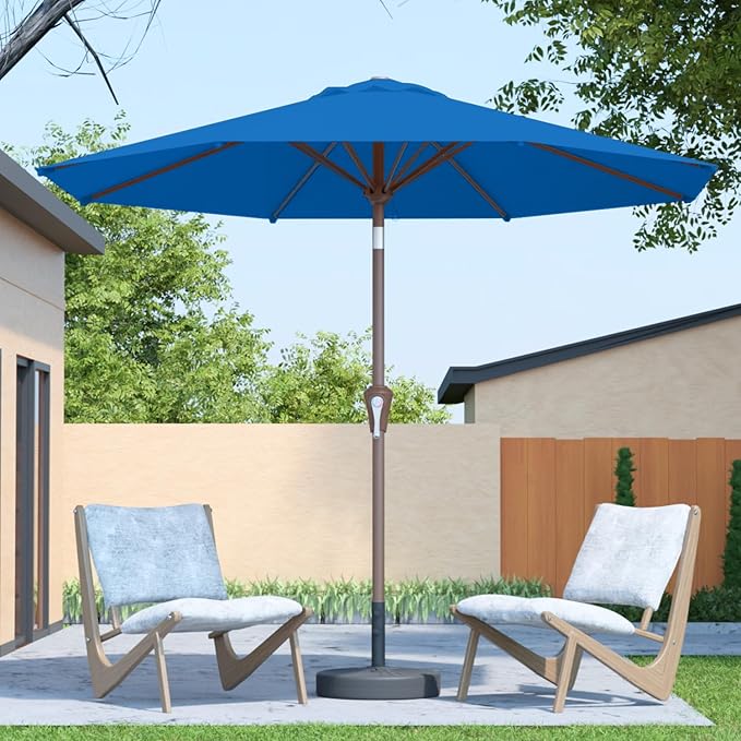 10FT Patio Umbrella Outdoor Market Umbrella with Crank and Tilt, 8 Flexible Fiberglass Ribs, UV-Resistant Waterproof Canopy for Patio, Deck, Garden, Backyard, Royal Blue