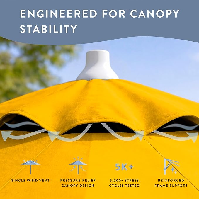 California Umbrella 8-Year Protection 7.5 Ft Outdoor Patio Umbrella, Solstice Fade-Resistant Fabric, Auto-Tilt, Heavy Duty Aluminum Frame, 8 Reinforced Ribs for Pool or Deck, White Pole, Lemon